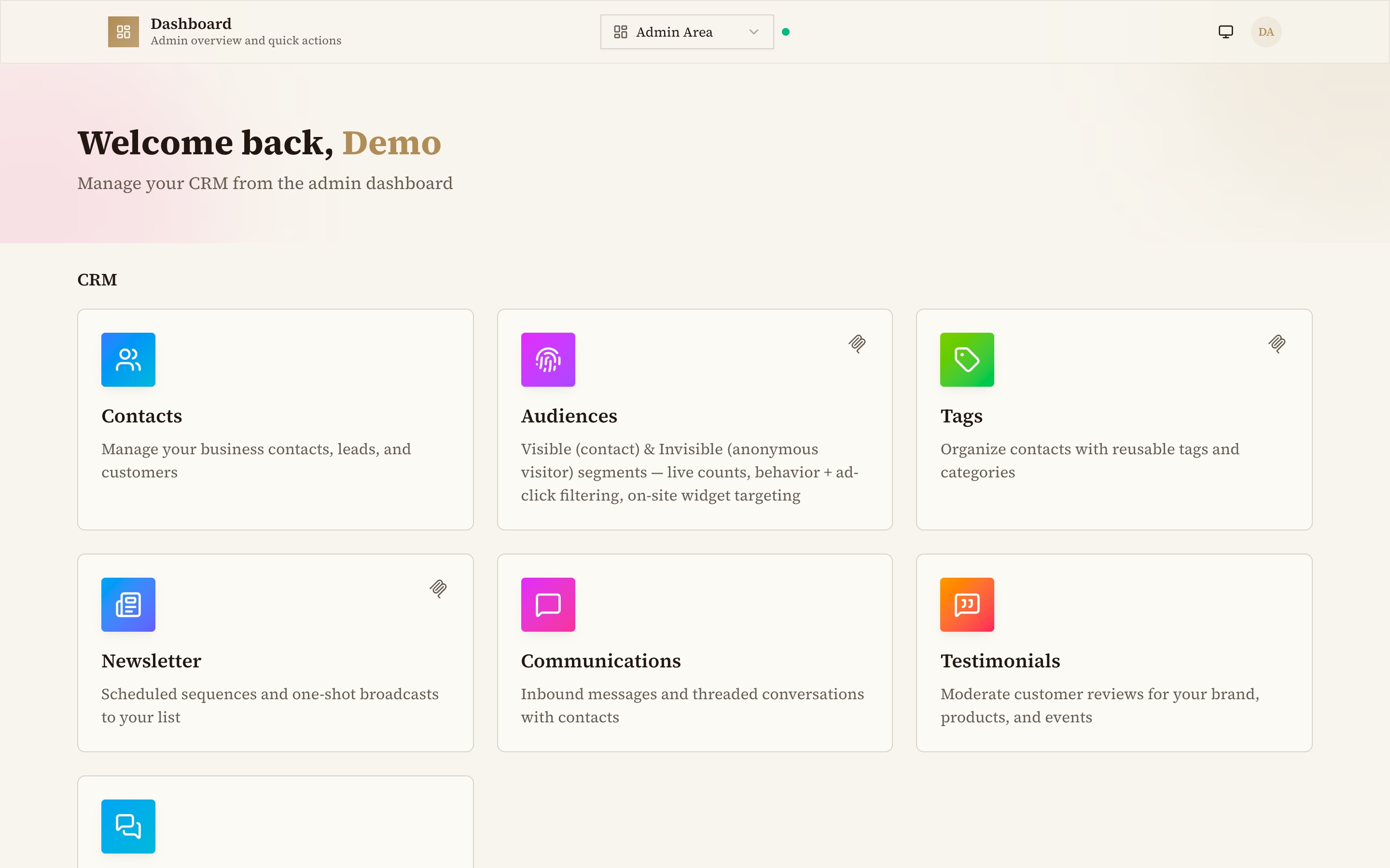 The admin dashboard